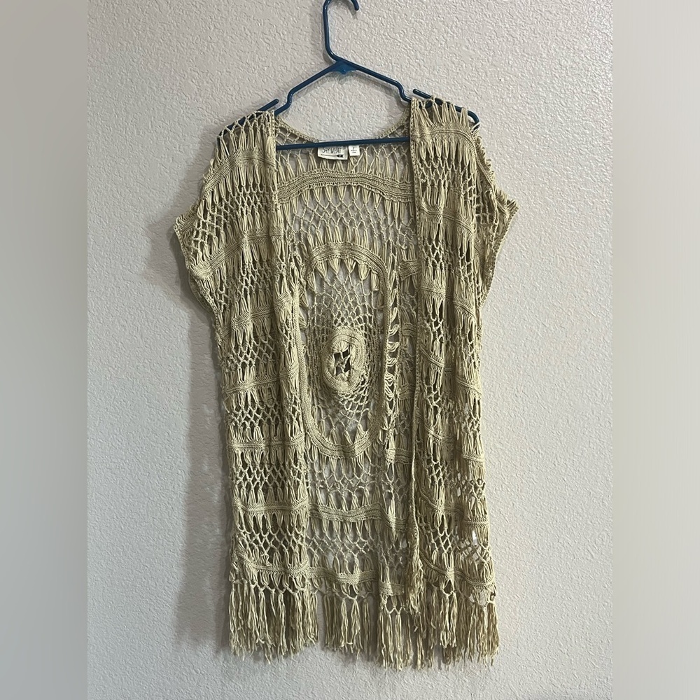Vintage Say What? Crochet Cardigan Sweater Size Small Cottage-core Boho TC0841